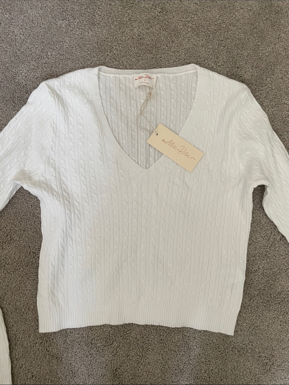 Cream Cable Knit V-Neck Sweater